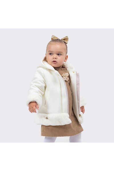 Babyhola Baby Girl Cotton Lined Hooded Fur Detailed Stamp Coat Winter 13494