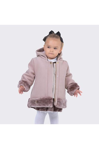 Babyhola Baby Girl Cotton Lined Hooded Fur Detailed Stamp Coat Winter 13494