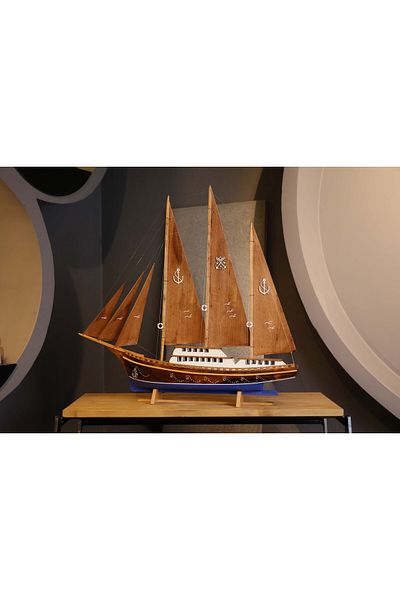 AYHAN KOTRA Walnut Tree Patterned Wooden Sailing Model Ship Model - Home and Office Gift and Accessory