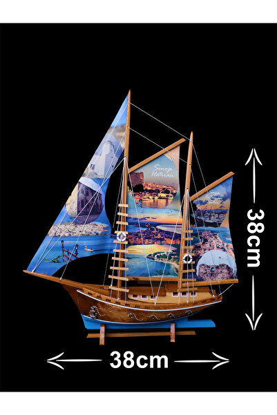 AYHAN KOTRA Sinop Manzara Baskılı Bez Yelkenli, Ahşap Maket Gemi Model El Yap...