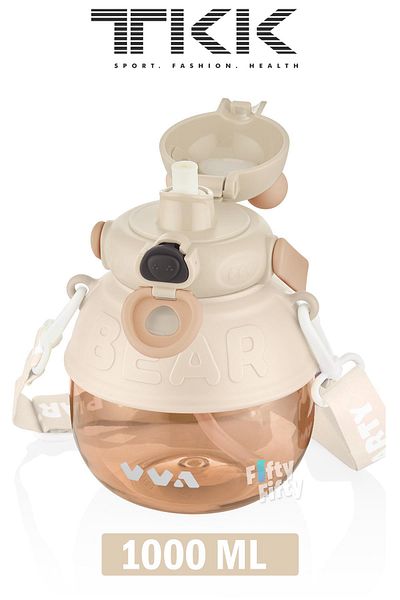 Vagonlife TKK VVA1000 ML قارورة مياه تريتان مزدوجة الاستخدام مع شفاطة/شرب مريح خالية من مادة Bpa مع حامل وحزام للرقبة