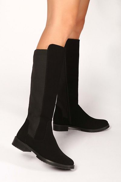 Shoeberry Damen Ellen Black Nubuck Elastic Boots Schwarzes Nubuk