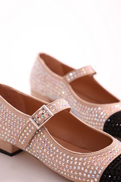 Shoeberry Women's Crystal Skin-Black Stone Ballet Ballet Skin-Black