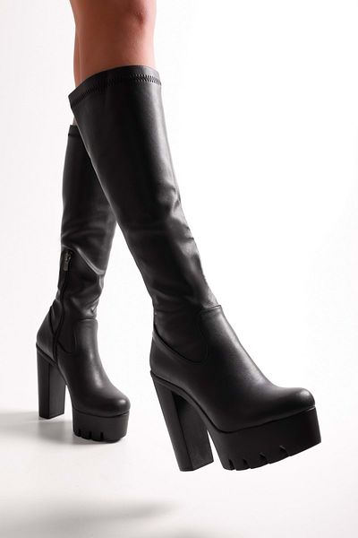 Shoeberry Γυναικεία Madden Black Skin Πλατφόρμα Γόβες Μαύρο Skin
