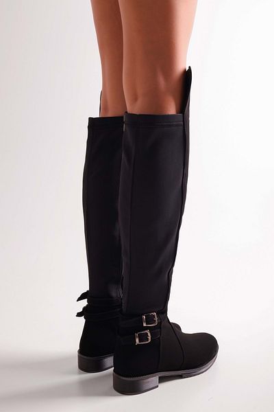 Shoeberry Damen-Stiefel Francesca aus schwarzem, elastischem Nubukleder, schwarzes Nubukleder