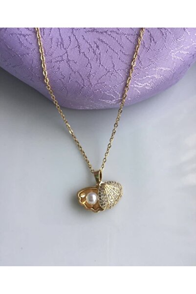 DMR Accessoire 316L Çelik Gold Renk Açılır Midye Model Kadın Kolye