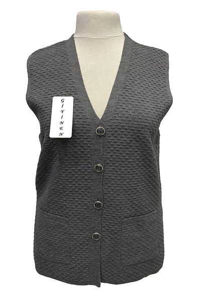 Giyinen Mağazaları Gray Ferda Front Buttoned Double Pocket Knitted Vest with Side Slits