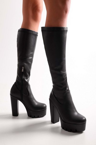 Shoeberry Γυναικεία Madden Black Skin Πλατφόρμα Γόβες Μαύρο Skin