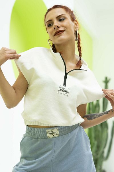 Mood Lab Hanorac de damă cu mânecă scurtă cu fermoar