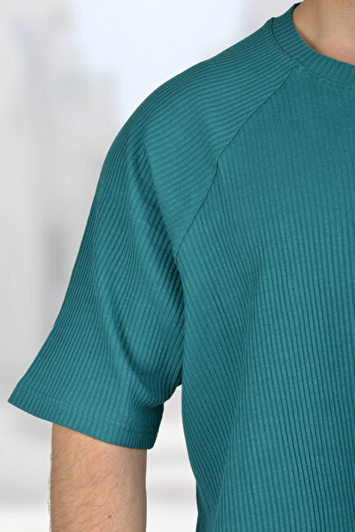 BESSA Ανδρικό μπλουζάκι με πράσινο μέντα Oversize, υφασμάτινο μανίκι Raglan με λαιμόκοψη