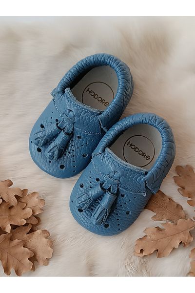 Hodore Axel Leather Baby Moccasin Denim Blue
