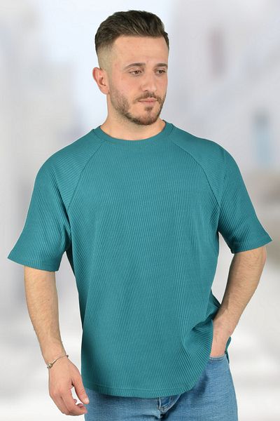 BESSA Ανδρικό μπλουζάκι με πράσινο μέντα Oversize, υφασμάτινο μανίκι Raglan με λαιμόκοψη