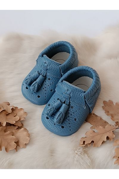 Hodore Axel Leather Baby Moccasin Denim Blue