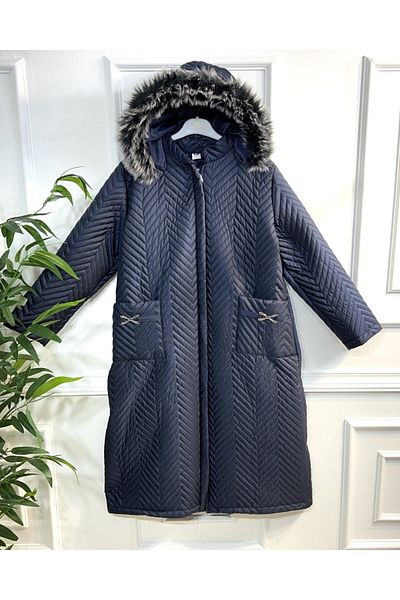 Aşkı Endam Μακρύ καπιτονέ παλτό Zigana Hooded - Navy Blue