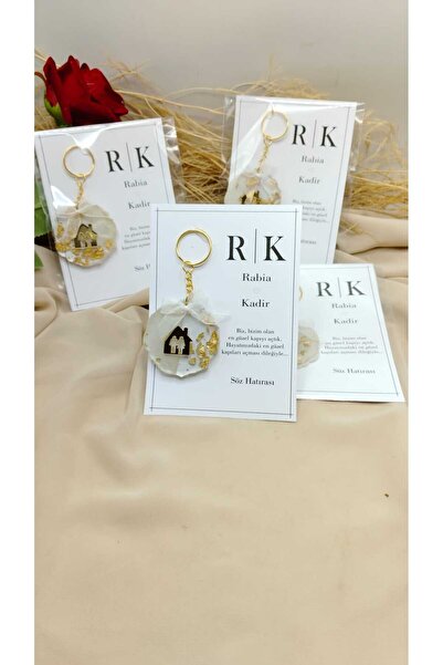 ZEKAAVM 25 Adet Kartlı Epoksi Anahtarlık kurdaleli Düğün,kına,söz,nişan Hediy...
