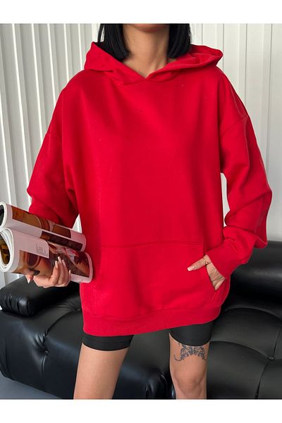 Gofeel Atelier Red Oversize Φούτερ με κουκούλα Outdoor Streetwear Y2K GOFEEL