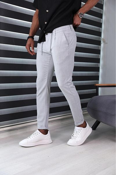 JACK CAPRİO Ανδρικό παντελόνι Jogger New Season - Πλισέ, Λαστιχένια μέση, Κορδόνι