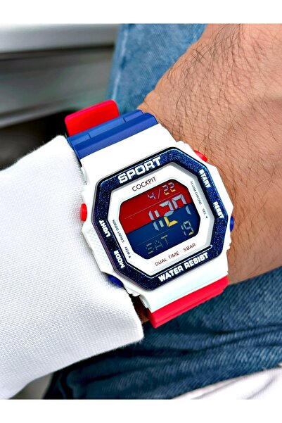 Cockpit Digital Men's Wristwatch with Silicone Strap 5 ATM Waterproof Alarm and Illuminated Stopwatch