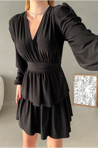Secret Passion Lingerie Γυναικείο Μίνι βραδινό φόρεμα με μακρυμάνικο λαιμόκοψη με ελαστικό αμμώδες ύφασμα 582661