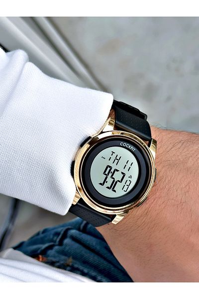 Cockpit Digital Men's Wristwatch with Silicone Strap 5 ATM Waterproof Alarm and Illuminated Stopwatch