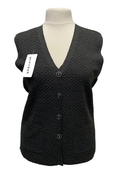 Giyinen Mağazaları Anthracite Ferda Front Buttoned Side Slit Double Pocket Knitted Vest