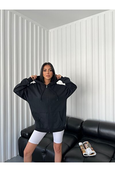 Gofeel Atelier Siyah Oversize Fermuarlı Hırka Outdoor Streetwear Y2K GOFEEL