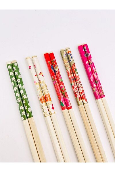 aramayorulma Patterned Bamboo Chopstick Set 10 Pieces (5 Pairs)