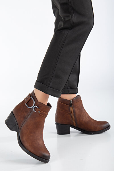 Rabensa حذاء نسائي ذو لون أسمر زمردي New Sezın كلاسيكي بكعب جاهز والنعل