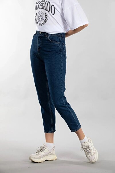 Trn JNS Milena Koyu Mavi Boyfriend Kadın Yüksek Bel Mom Jeans