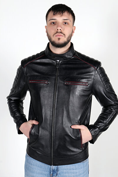 WOOG DERİ 035 Model Erkek Siyah Hakiki Deri Ceket