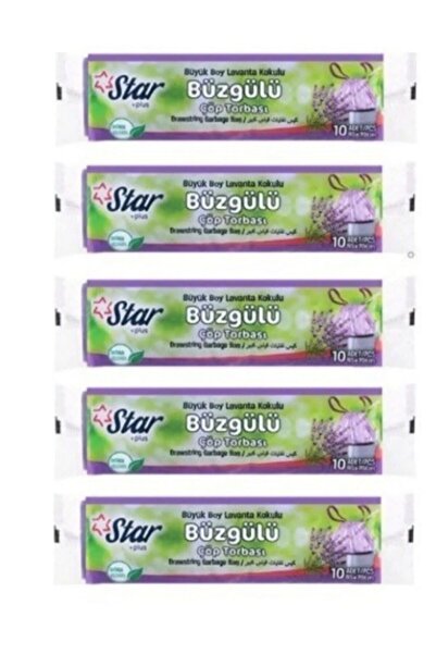 Star Plus Büzgülü Çöp Poşeti Büyük Boy 65×70 Lavanta Kokulu 5 Rulo 50 Li