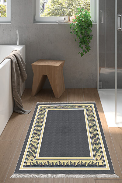Dekoreko Dijital Banyo Halısı Trend Keçe Kaymaz Taban Saçaklı Modern Hunter S...