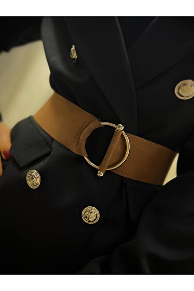 Fiori Elastic Women's Belt with 2 Rings and Halter Buckle, Jacket Belt, Shirt Belt, Dress Belt