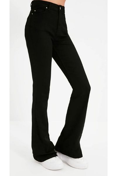 ByCukurovaFrango Women's High Waist Black Flare Leg Jeans Lycra Flexible Denim Trousers (Full fit)