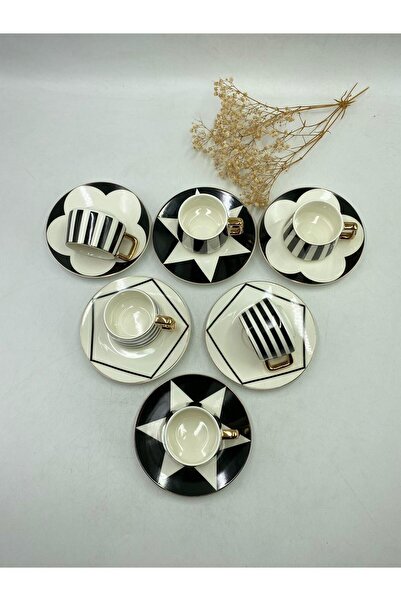 777Home طقم فناجين قهوة بورسلين Gönül مع تفاصيل التذهيب