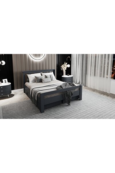 DEKOR İDA Isabella Çift Kişilik 160x200 Yatak Uyumlu Antrasit Çekmeceli Karyola