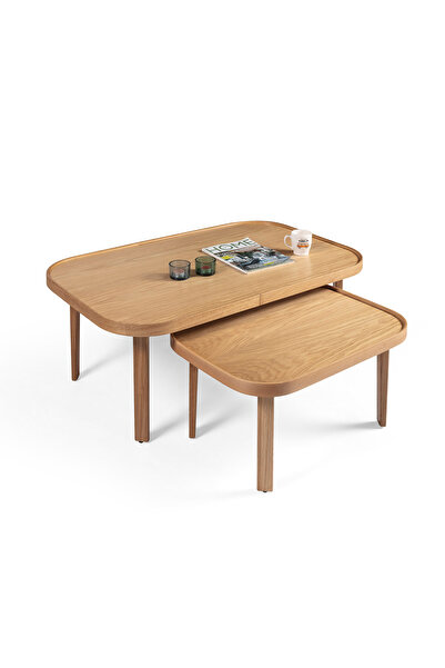 Eymense Verona Meşe Yan Sehpalı İkili Orta Sehpa