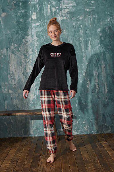 Mihra 13351-57 Plaid Soft Velvet Pajama Set (MOTHER GIRL'S COMBINABLE)