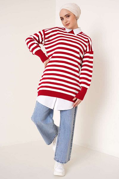 benguen 11007-75 Striped Knitwear Tunic Red