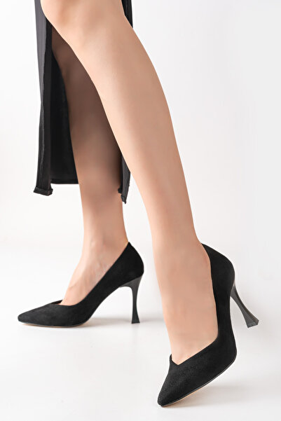 MASSOLE Pantofi de damă cu toc stiletto din piele intoarsă neagră Model V Toc...