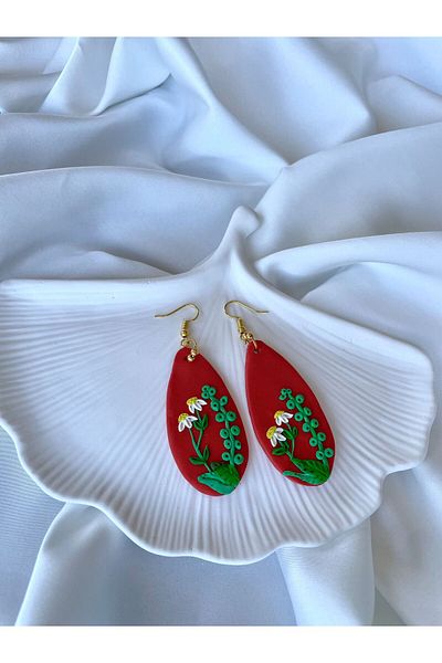 TREND Miyamila Collection Red Minimal Daisy Pattern Dangle Earrings