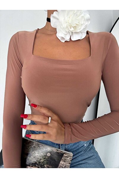 MST CLOTHİNG Γυναικείο υφασμάτινο κορμάκι Sany με τετράγωνο λαιμό και μακριά ...