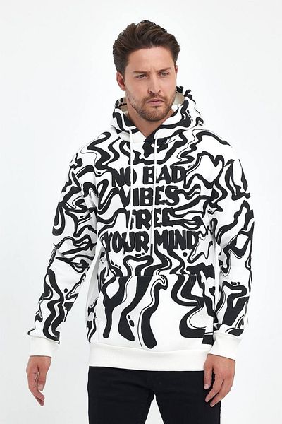 MADZEYMODA Ανδρικό λευκό φούτερ με κουκούλα 3 κλωστών