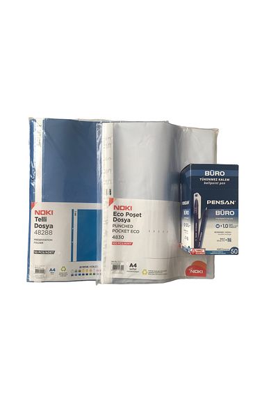 Noki 50 Pieces of Blue String Files + 100 Pieces of Noki Bag Files + 50 Pieces of Pensan Blue Non-Burning Pens