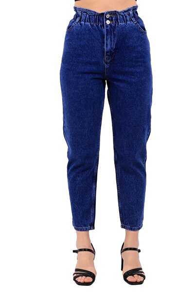 RICHMOST بنطال جينز نسائي غير مبطن بخصر مطاطي وجيب عالي الخصر من قماش الدنيم ...