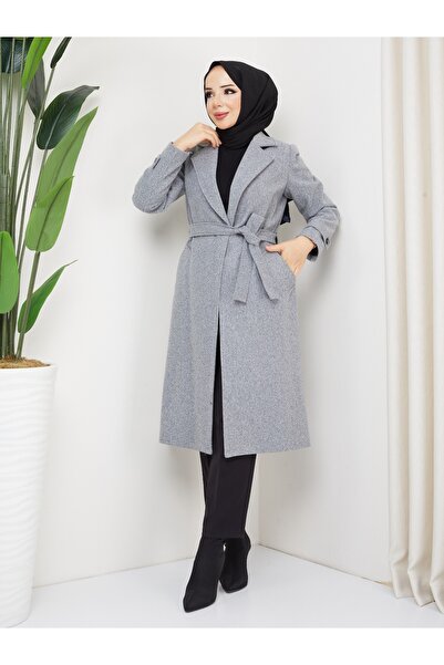KMKkombin KMKKOMBİN WOMEN'S BUTTONLESS BELTED SLEEVE CUFFED CACHET COAT