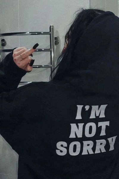 Gofeel Harajuku Street Oversize Black Hooded Back Printed I'm Not Sorry Sweatshirt