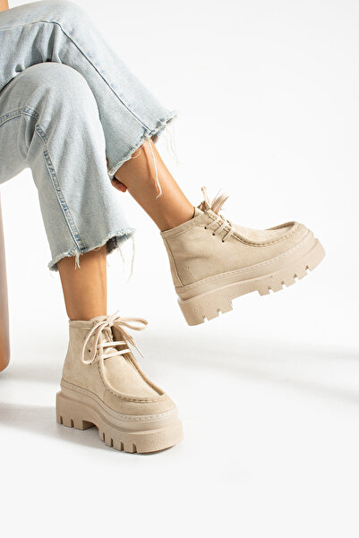 inanayakkabı Γυναικείες Μπότες Beige Suede (ΣΟΛΑ 7 CM)