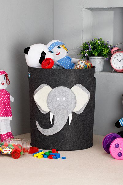 Hayveys Cutie de depozitare pentru jucării din pâslă cu model elefant rotund și coș de rufe murdare