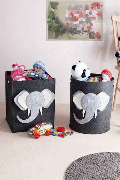 Hayveys Set de 2 cutie de depozitare pentru jucării din pâslă cu model elefant și coș de rufe murdare
